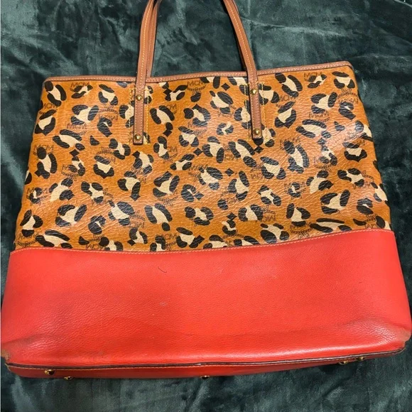 MCM Tan and Red Leopard Tote - Picture 2 of 12